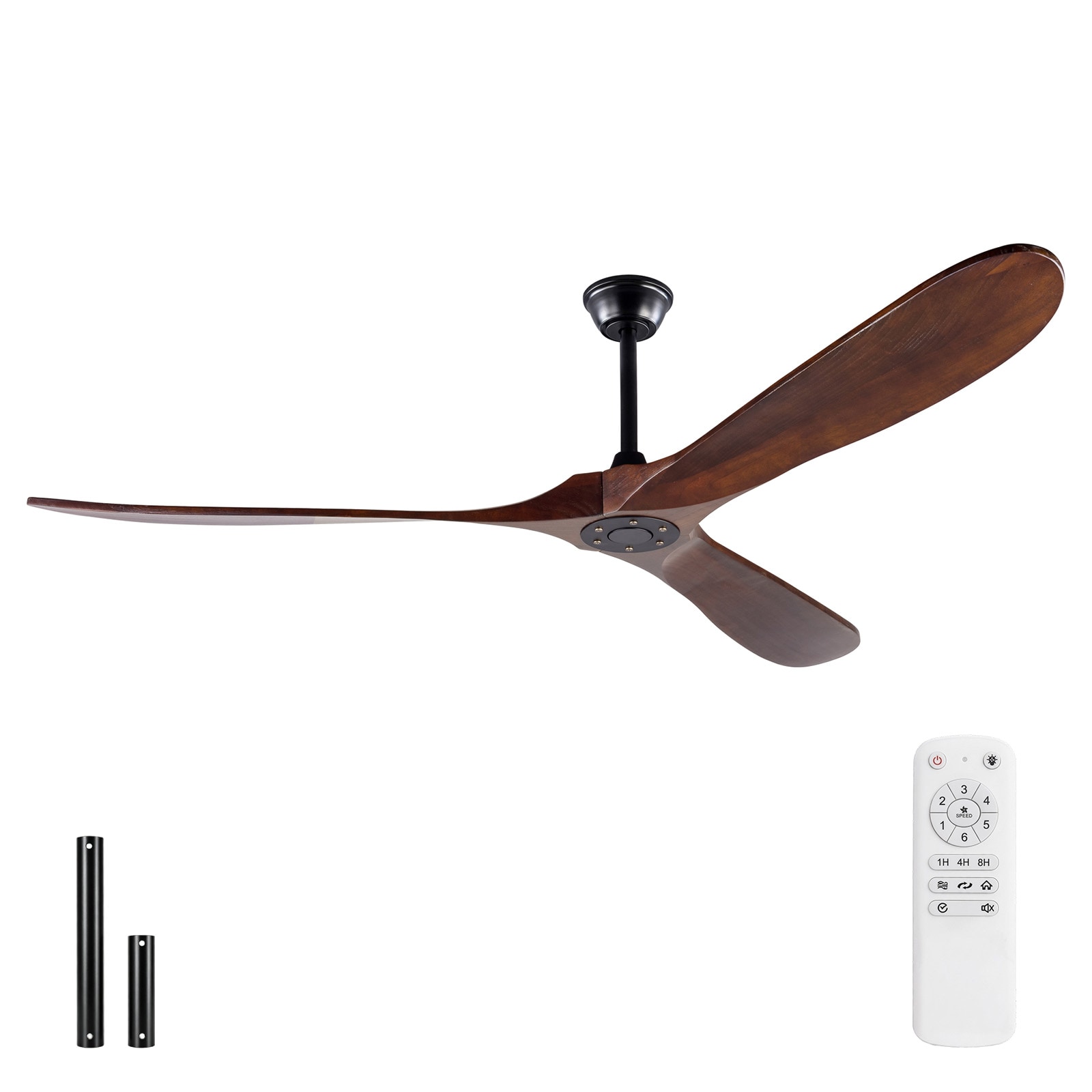 Huluwat 72-inch Solid Wood Outdoor Ceiling Fan with Remote Control Three-Blade Walnut Finish for Patio Porch Living Room and Bedroom