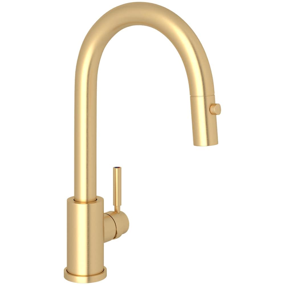 Rohl Holborn 1.8 GPM Deck Mount Pull-Down Kitchen Faucet in Satin English Gold with Lever Handle