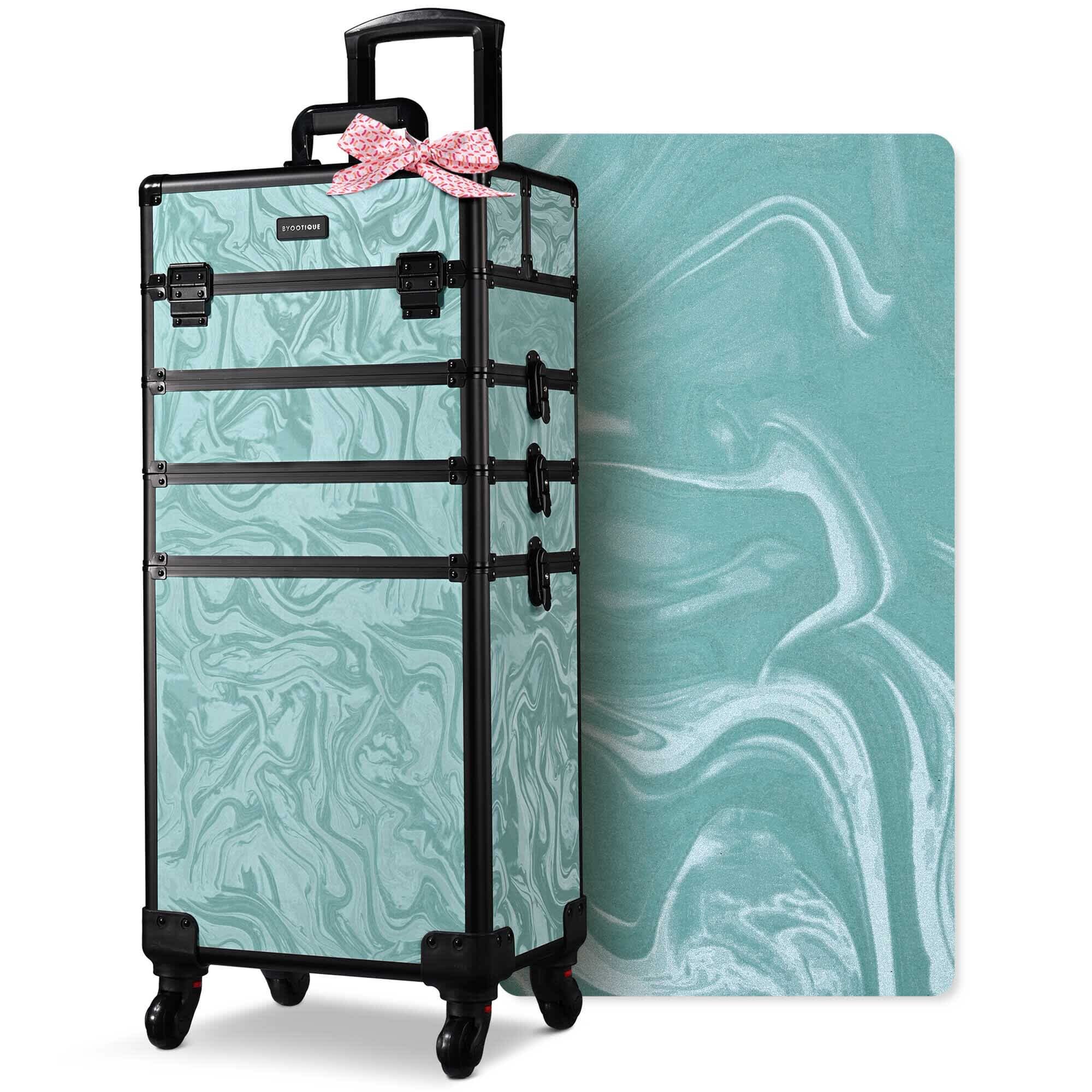Yescom 12MKC028-C4WG-C04-LO Byootique Rolling Makeup Train Case 4in1 Cosmetic Trolley Organizer Lockable with Wheels for Makeup Artist Trave Nail