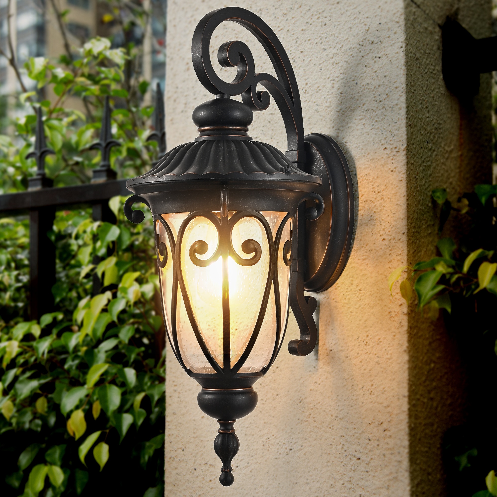 GDFStudio 23 Inch 1 pack Classic Outdoor Wall Lantern Black Vintage Wall Sconce with Bubble Glass Weatherproof Exterior Light Fixture for Porch Patio and Entryway Bulb Not Included