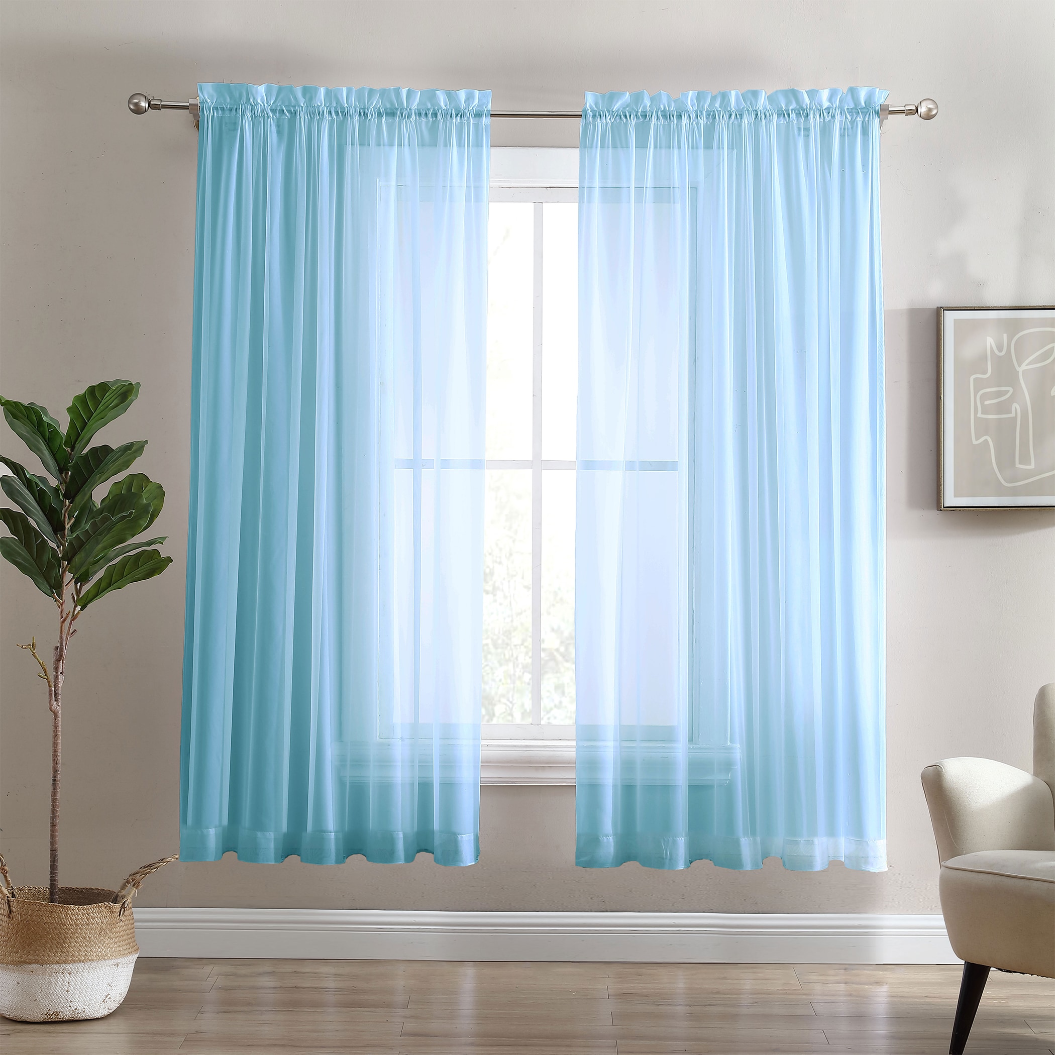 Swift Home 108885-TUR-84 84-Inches Turquoise Light filtering Rod pocket Curtain panel pair