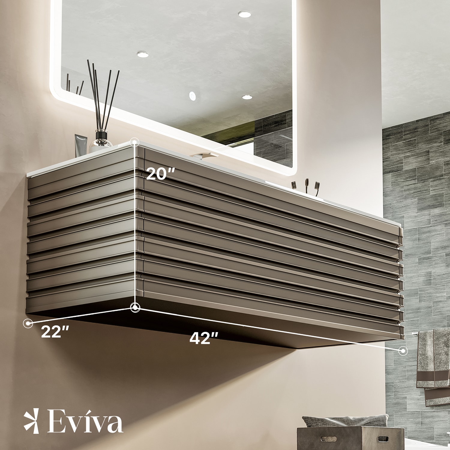 Smog Grey 42" Wall Mount Vanity with Integrated Sink