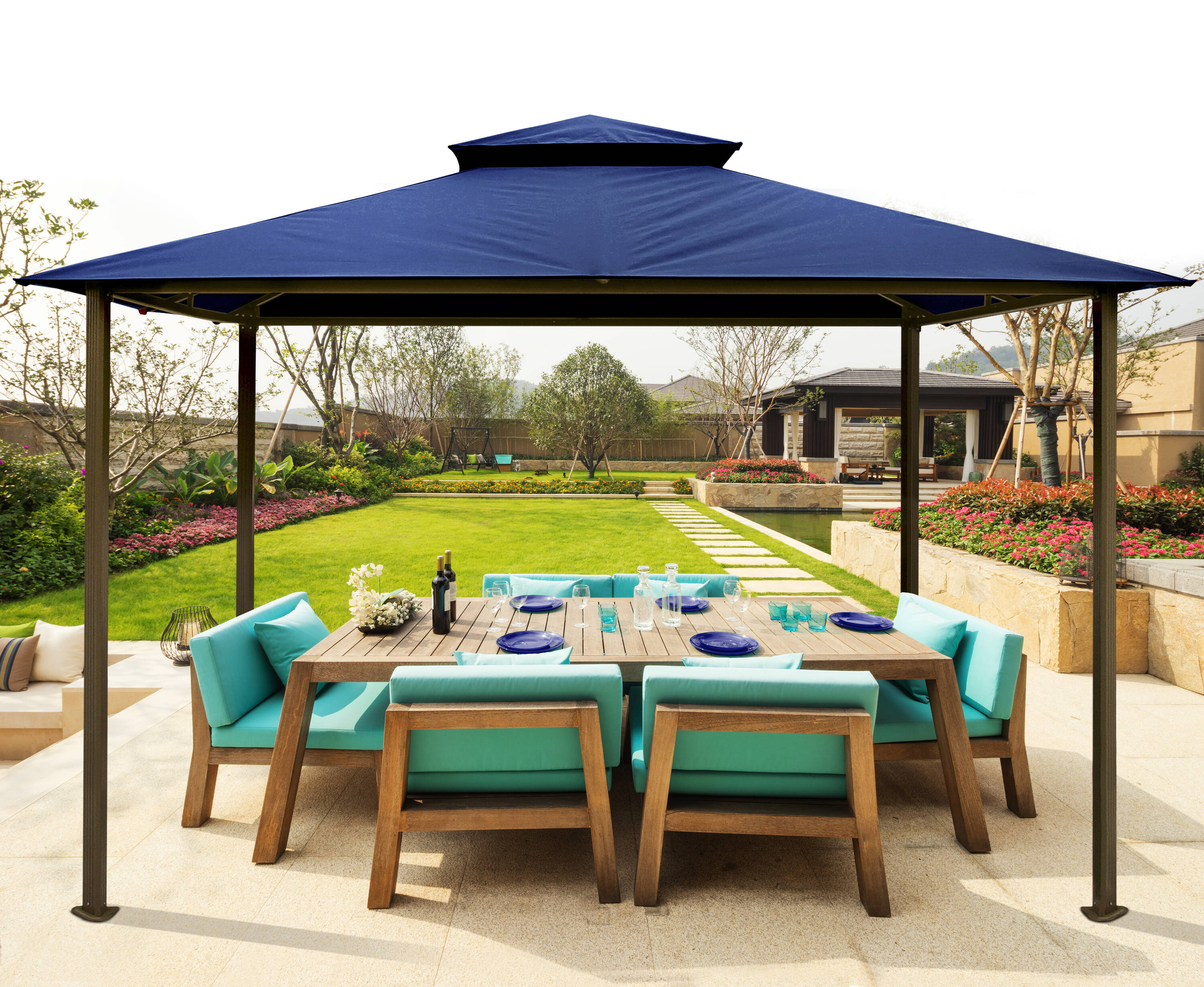 Paragon Outdoor GZ584EN 9-ft x 11-ft Brown/Navy Rectangle Soft top Roof