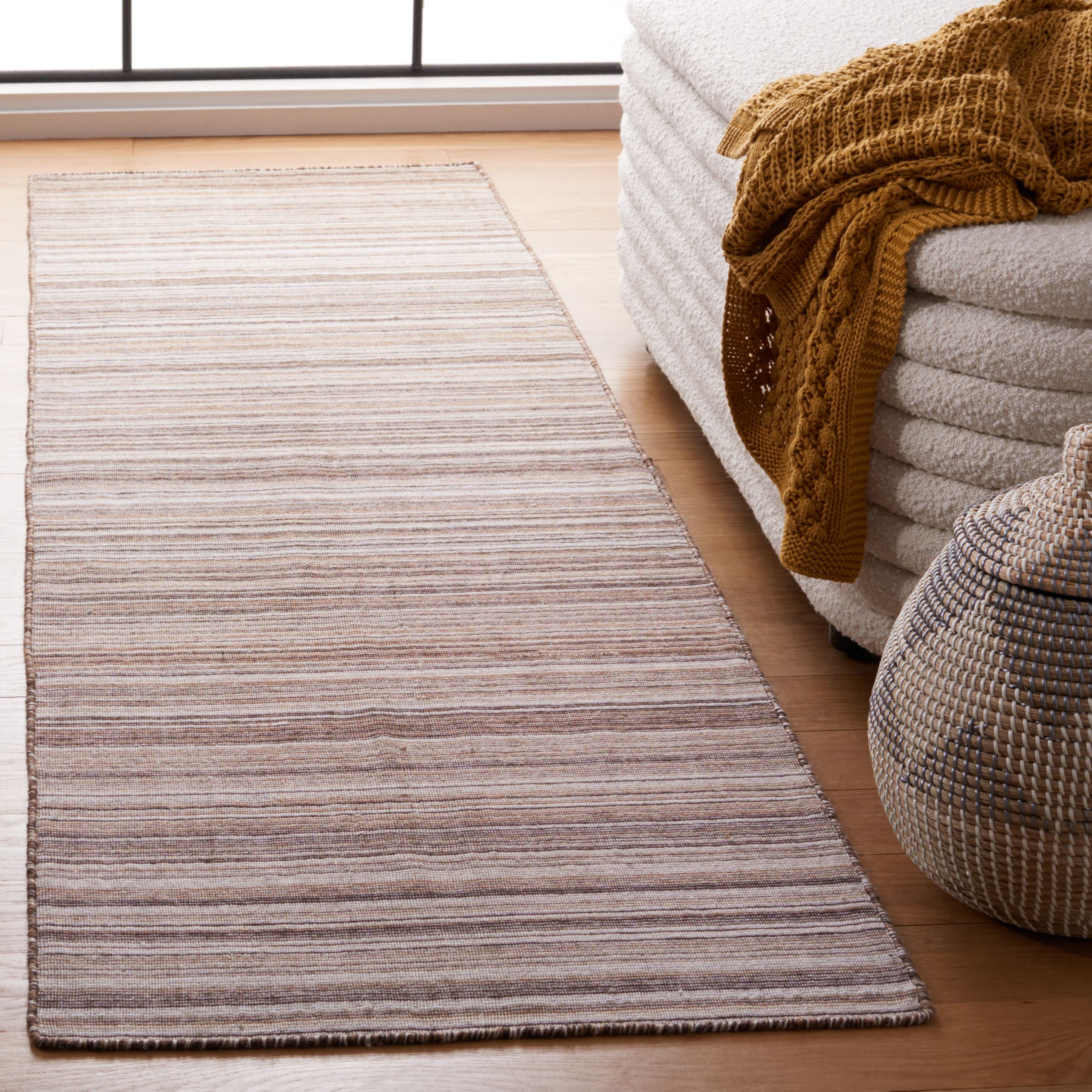  Kilim 313 Brown/Yellow Contemporary 2Ft-3In x 9Ft Runner Rug