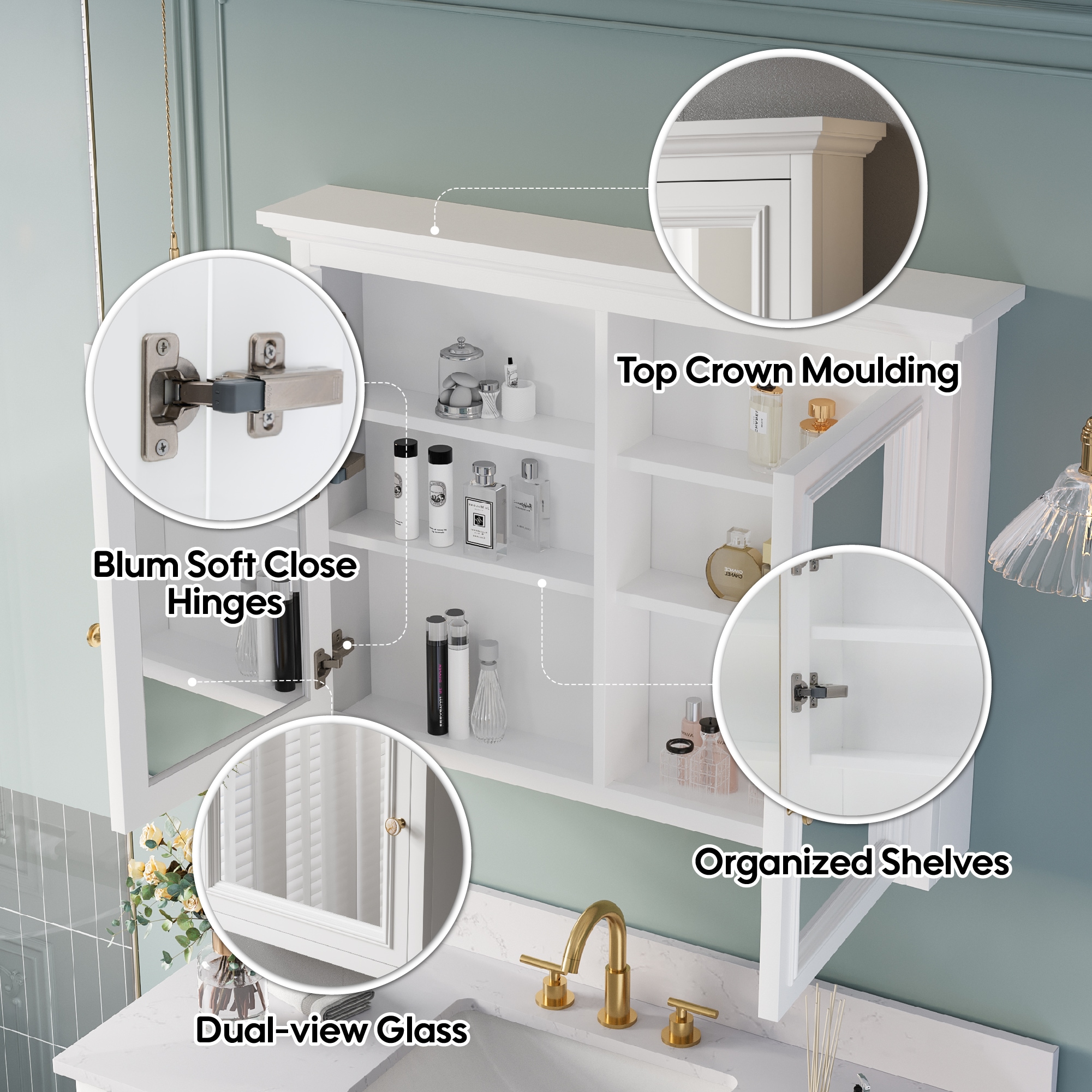 Forclover HM-B4030WT Bathroom-Medicine-Cabinets - View #4