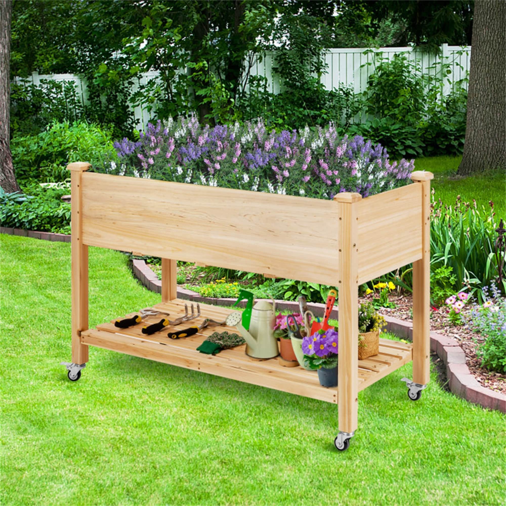 BABOOM Wood Elevated Planter Bed with Lockable Wheels and Liner #BOM-GT3541-CO