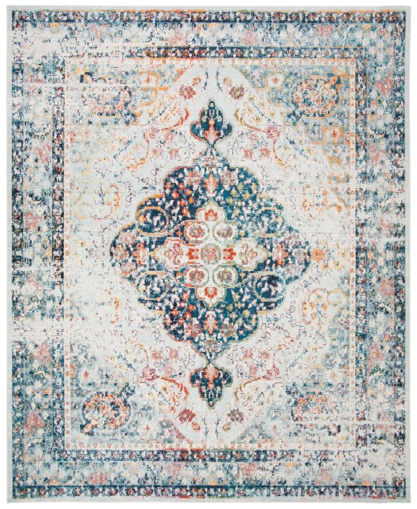 Blue Ivory Hand-knotted Synthetic Rectangular Area Rug