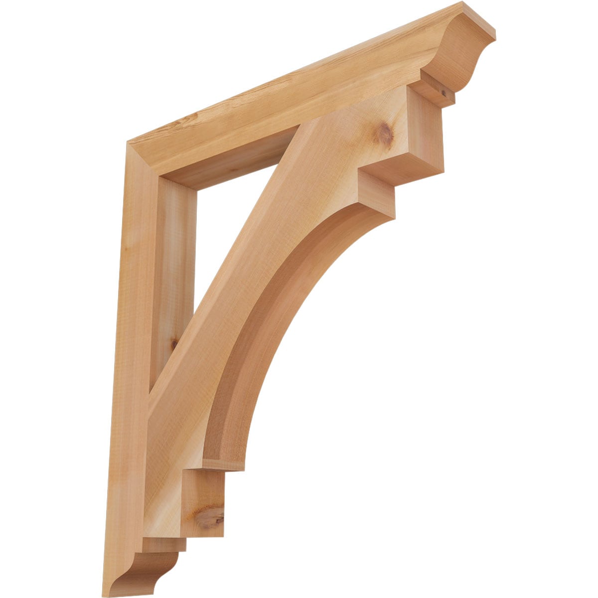 Ekena Millwork BKT04X30X34MRC01SWR Merced traditional smooth 3-1/2-in x 30-in x 34-in Western red cedar Brown Wood Standard bracket