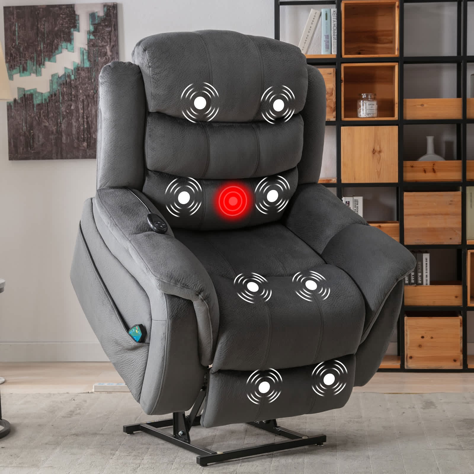 Bestier USLOW-L502740F-DGRE 41 in. Grey Oversized Microfiber Power Lift Recliner with 8-Point Massage and Heating Assistance Recliner w/Dual Motor