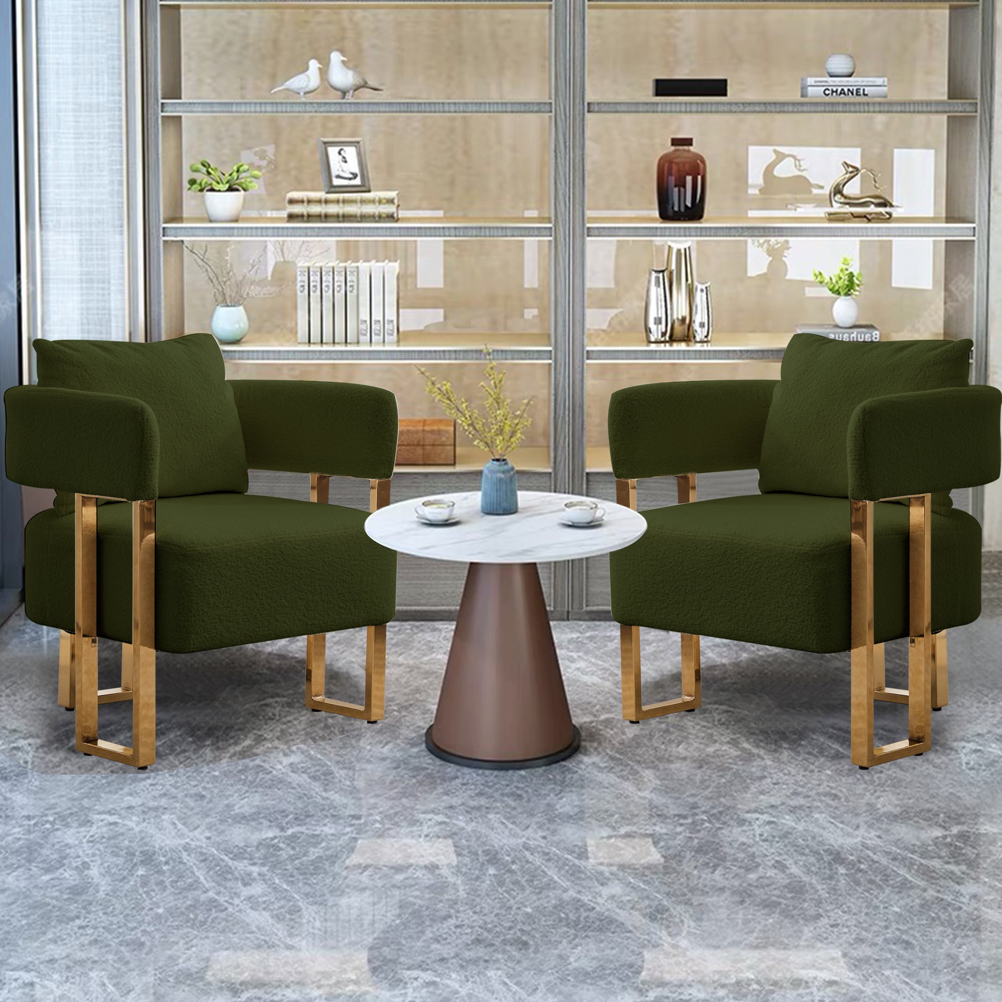 LOVMOR SF-WO-W2311P237966 Modern decorative chair living room side chair with gold metal legs for office upholstered metal foot sofa 2PC Green
