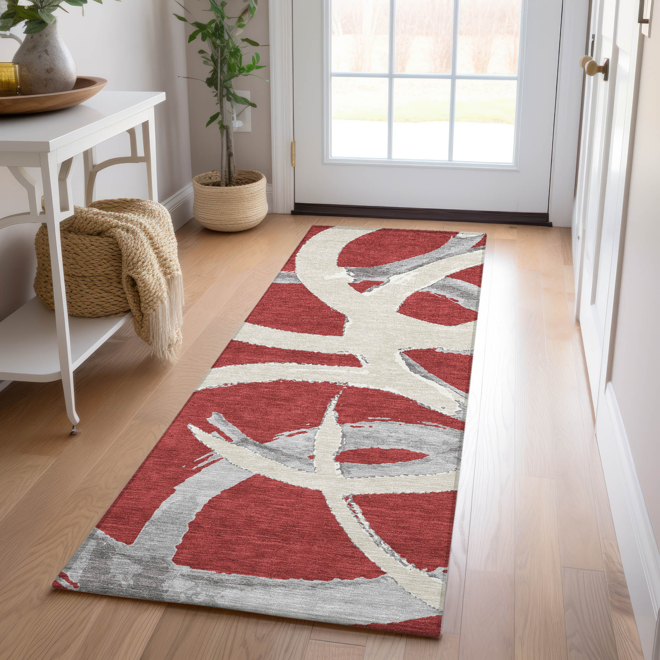 Addison Rugs ACN1022RD2X8 Chantille ACN1022RD 2 x 7 (ft) Polyester Red Rectangular Indoor/Outdoor Geometric Machine washable Runner rug