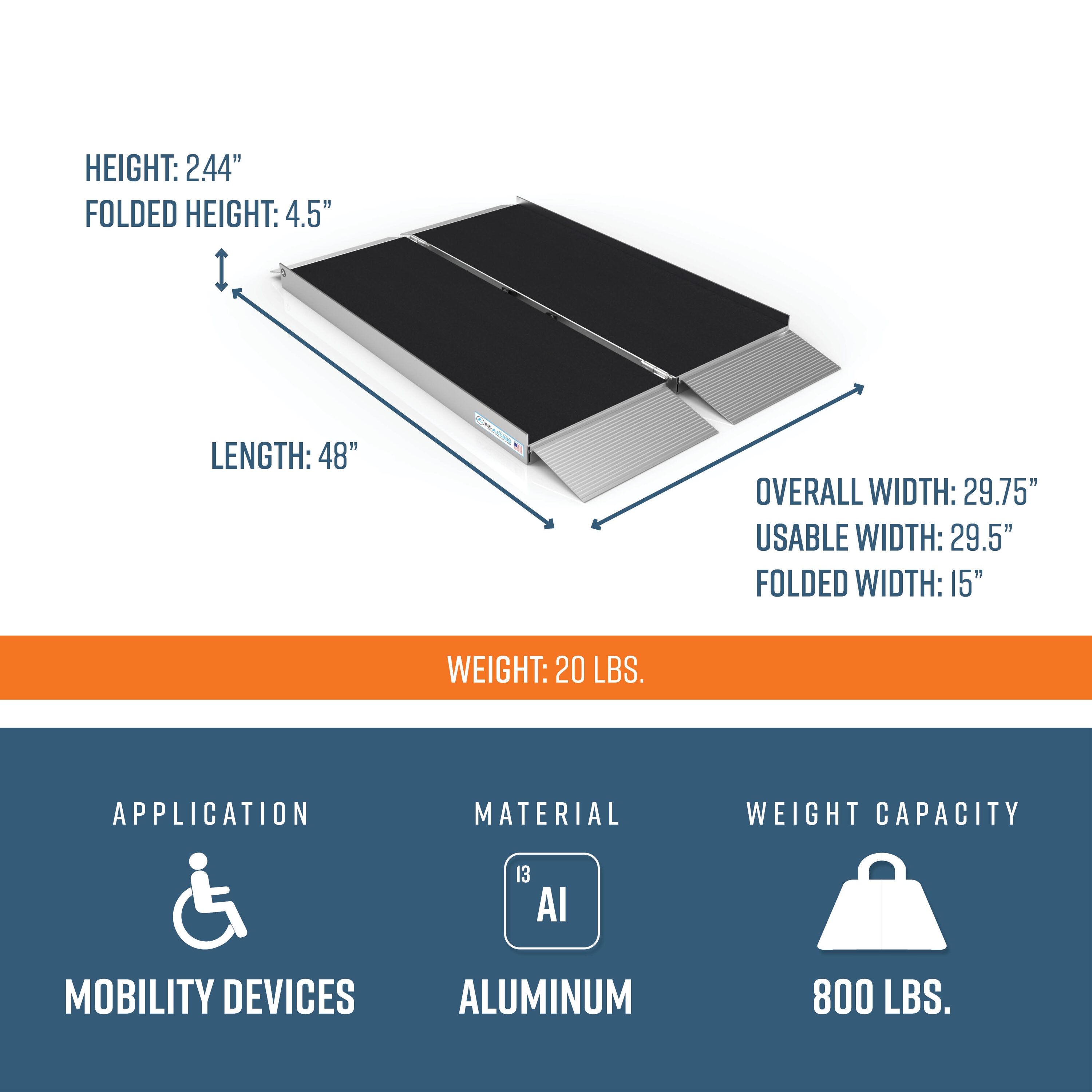 EZ-ACCESS 4-ft x 30-in Aluminum Portable Entryway Wheelchair Ramp in ...