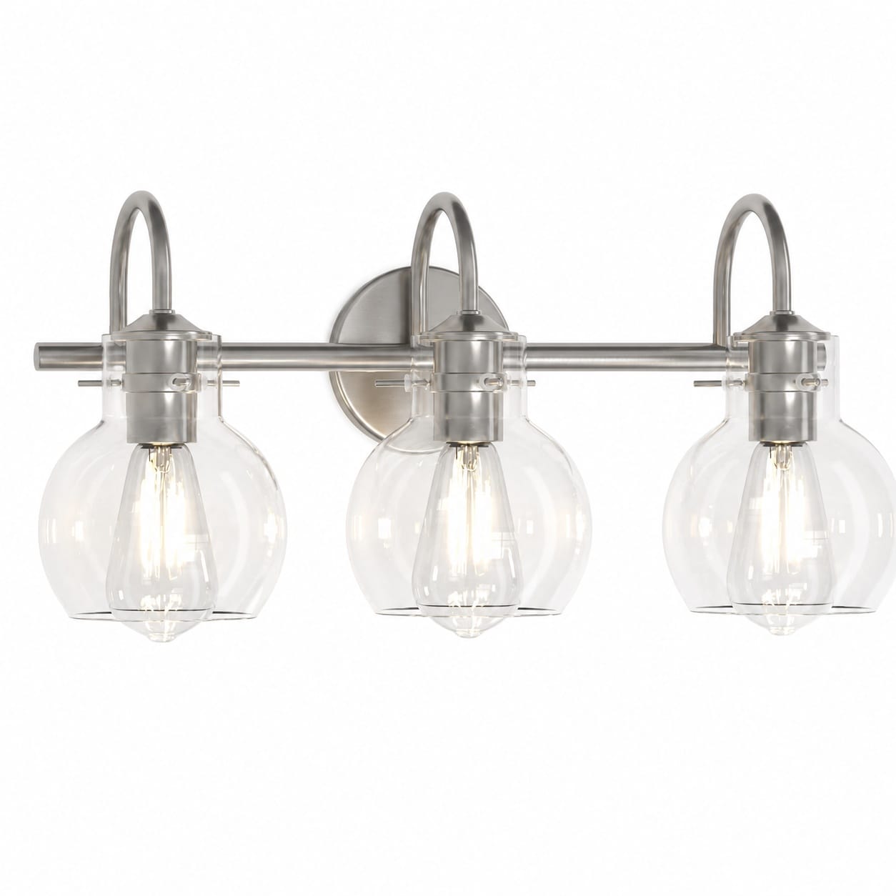 Aoibox  3 Light Brushed Nickel Bathroom Vanity Light with Clear Globe Glass Shades E26 Base Wall Fixture 21 in