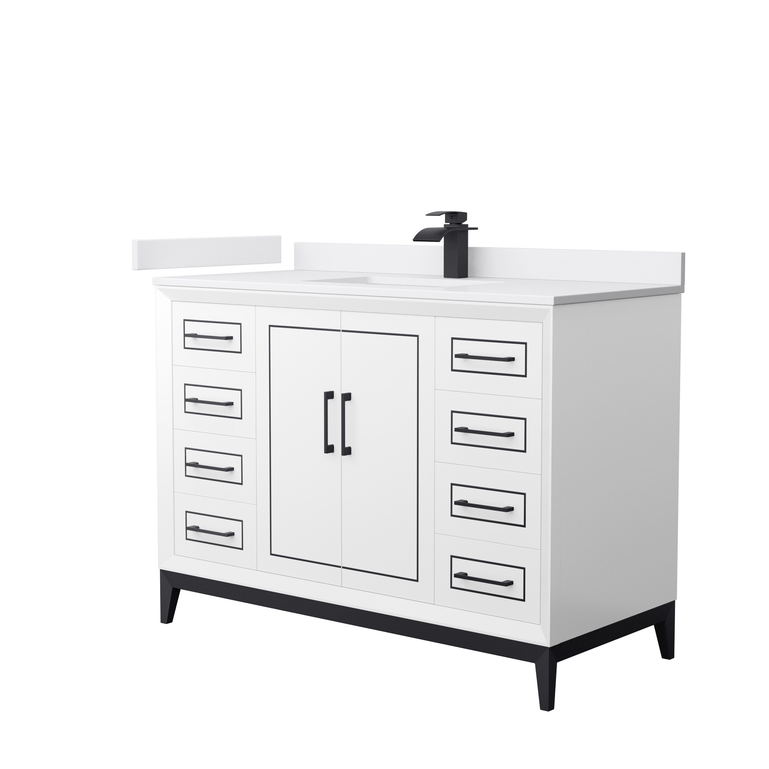 Wyndham Collection WCH515148SWBWCUNSMXX Marlena 48-in White with Matte Black Trim Undermount Single Sink Bathroom Vanity with White Cultured Marble Top