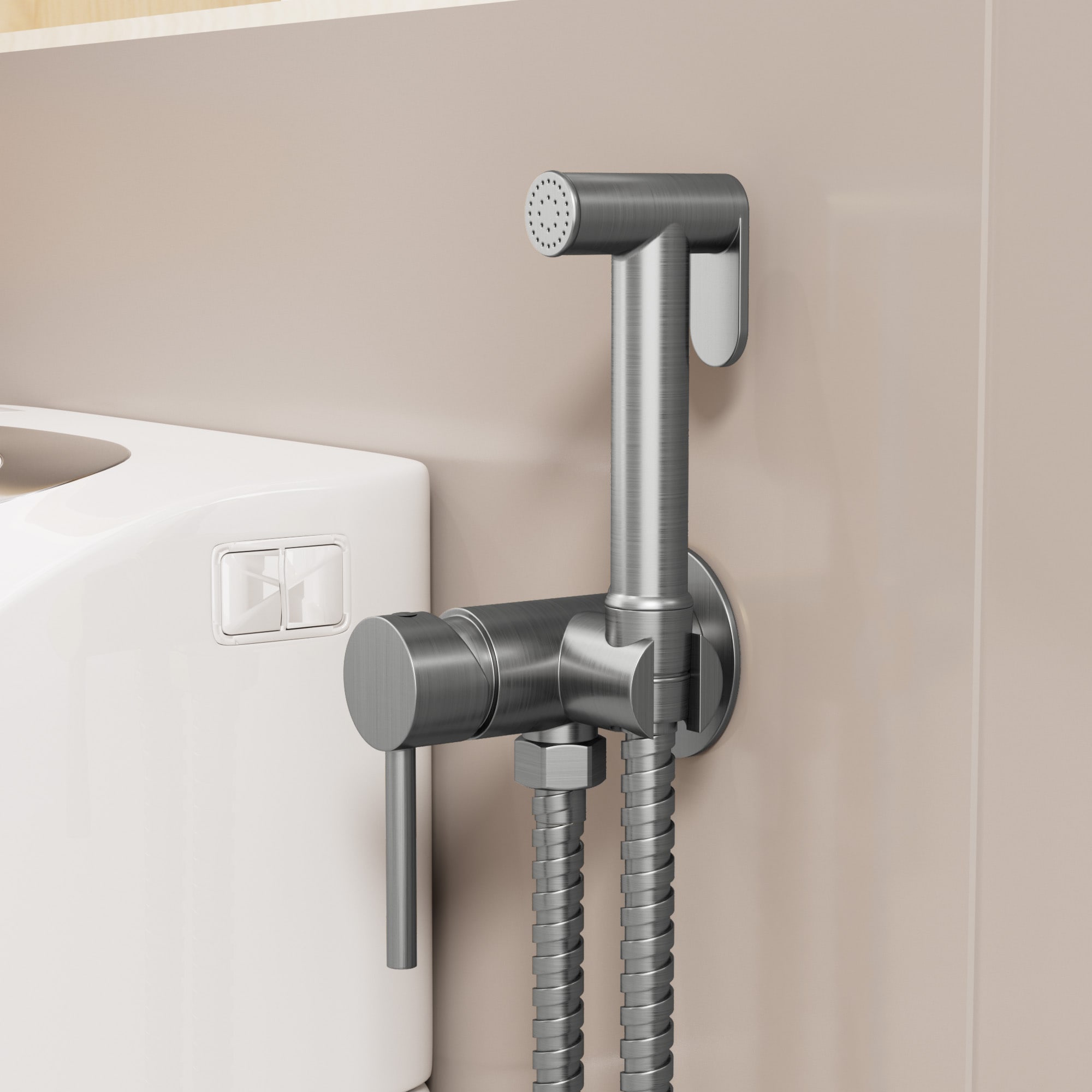 YAWWALK - Brushed Nickel Wall Mounted Bidet Sprayer Adjustable Water Pressure with 1.2 m EPDM Hose