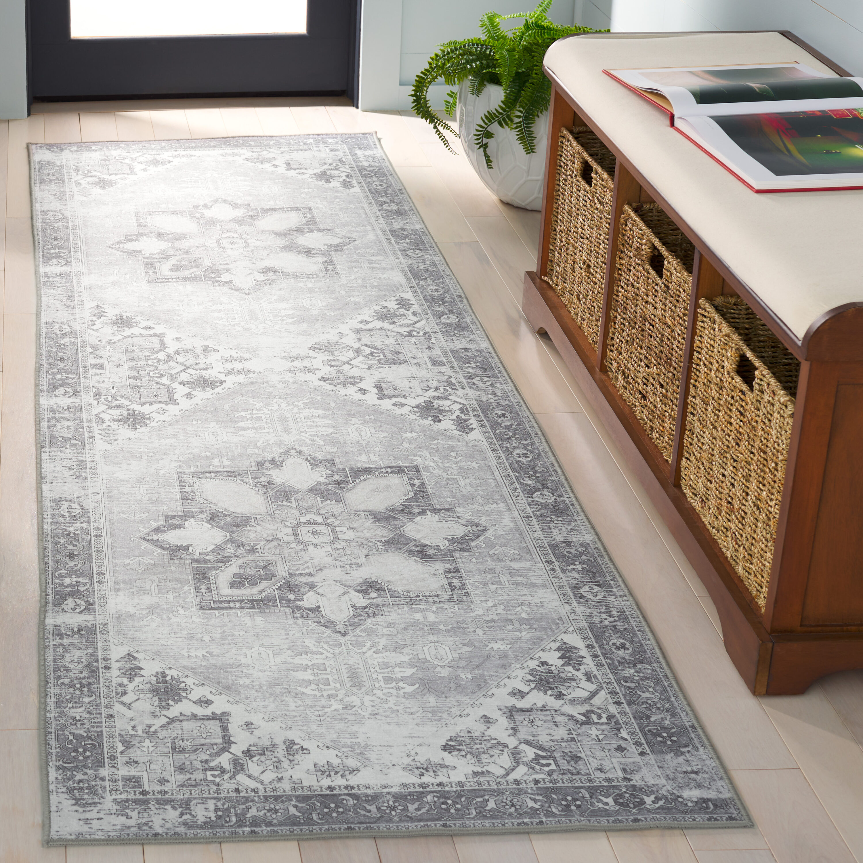 Tucson 102H Light Grey Machine Washable/Slip Resistant 2ft-6in x 8ft Traditional Rug