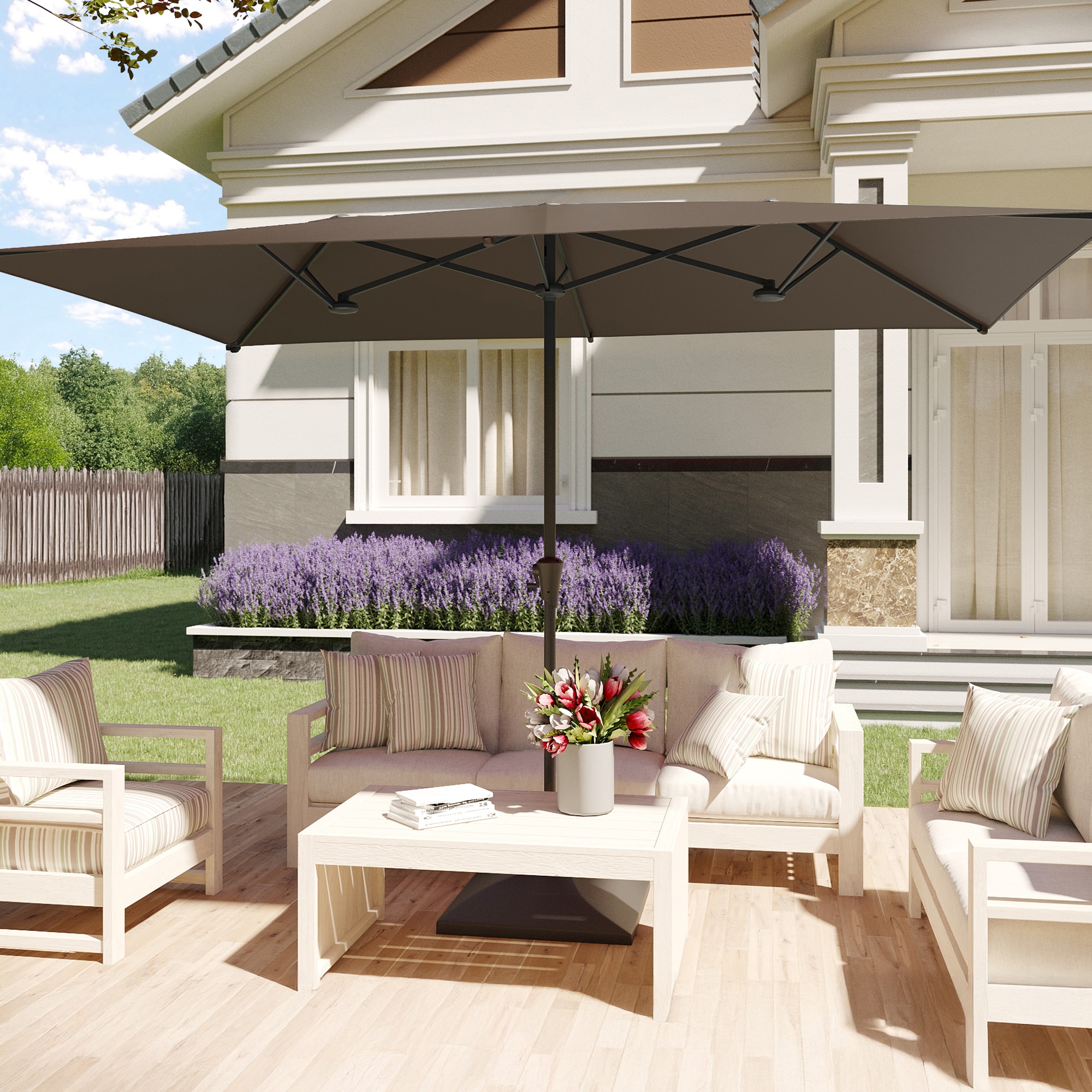 Sonkuki 6.5-ft Steel Tan No-tilt Market Patio Umbrella