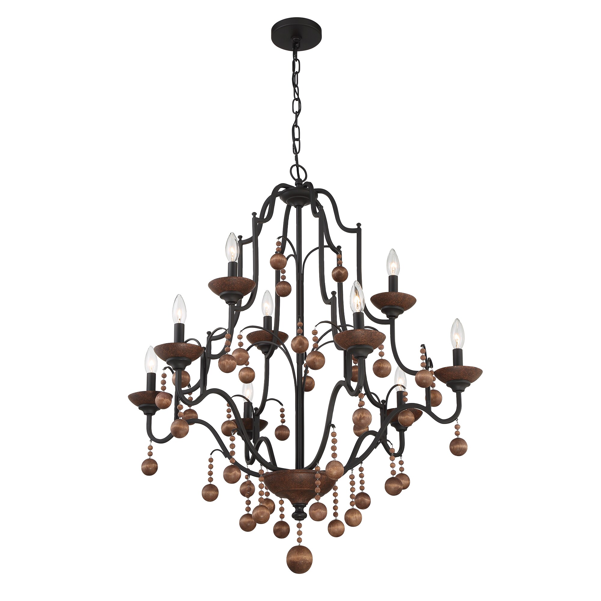 Old World Bronze and Walnut 9-Light Candle Chandelier