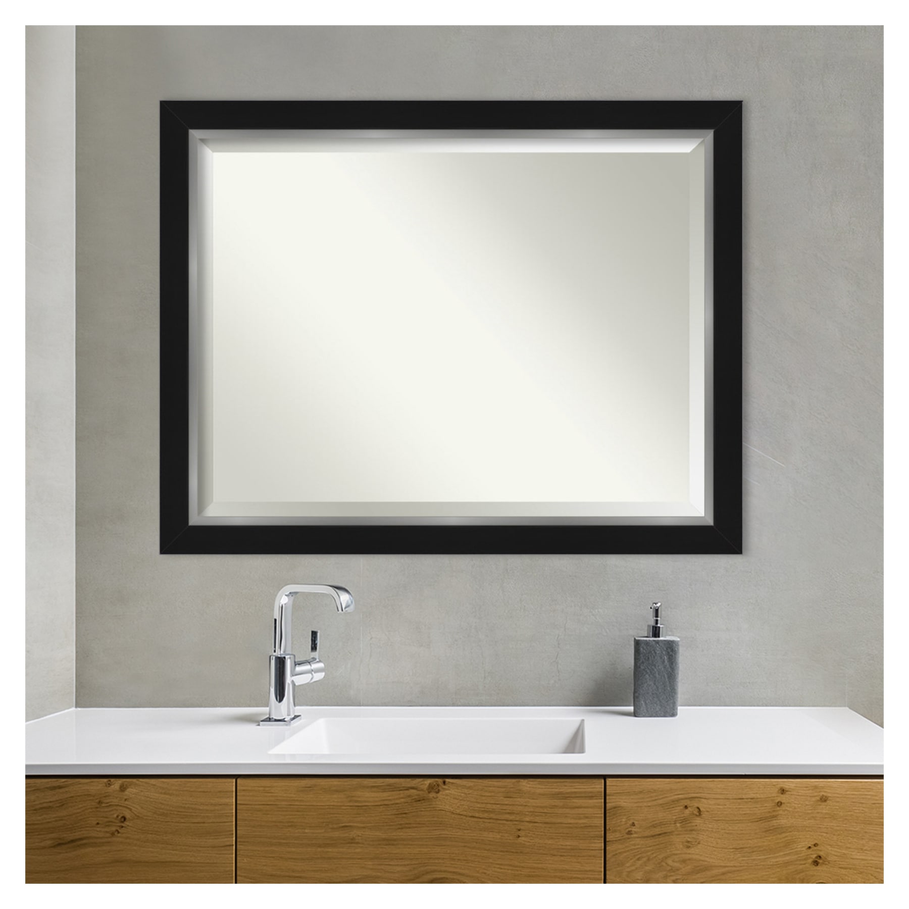 Eva 45" x 35" Black and Silver Beveled Wall Mirror