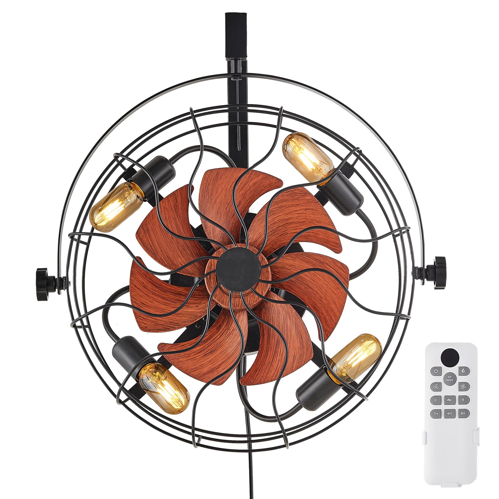 Wooakway 21 Inch Wall Mounted Fan with Light Remote 6 Speeds E26 Socket No Bulb