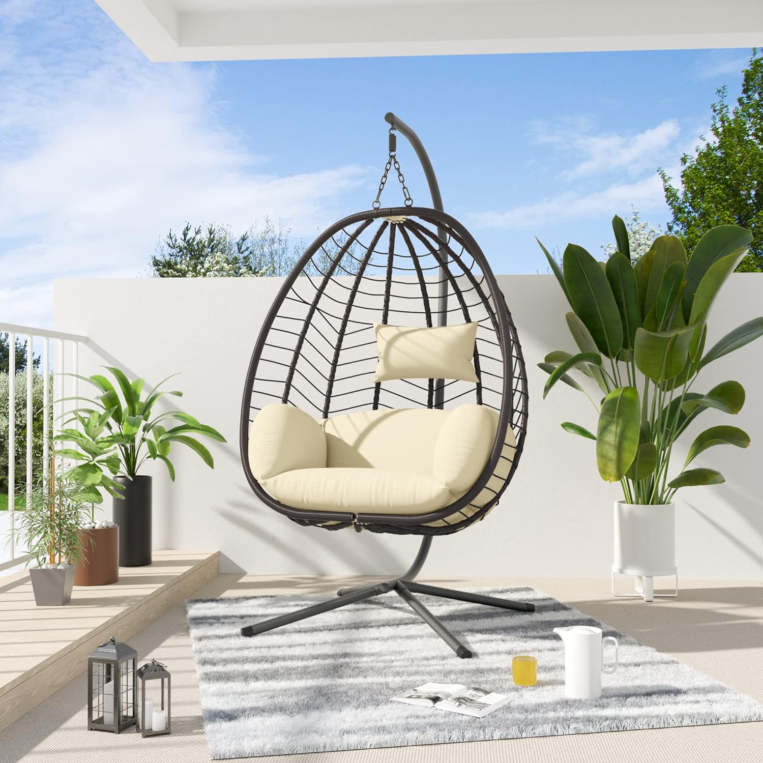 ALAULM LS-EGGCHAIR-CREAM Hanging Chair 1 -person Yellow HDPE Outdoor Swing bed