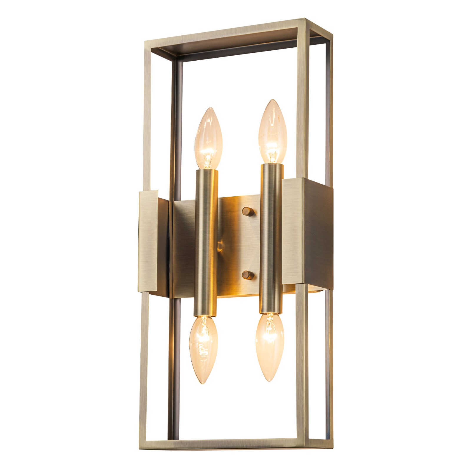 MENCOLULU Antique Brass Rectangular Metal Wall Lighting 7.76-in W 4 -Light Antique Bronze Transitional Wall Sconce
