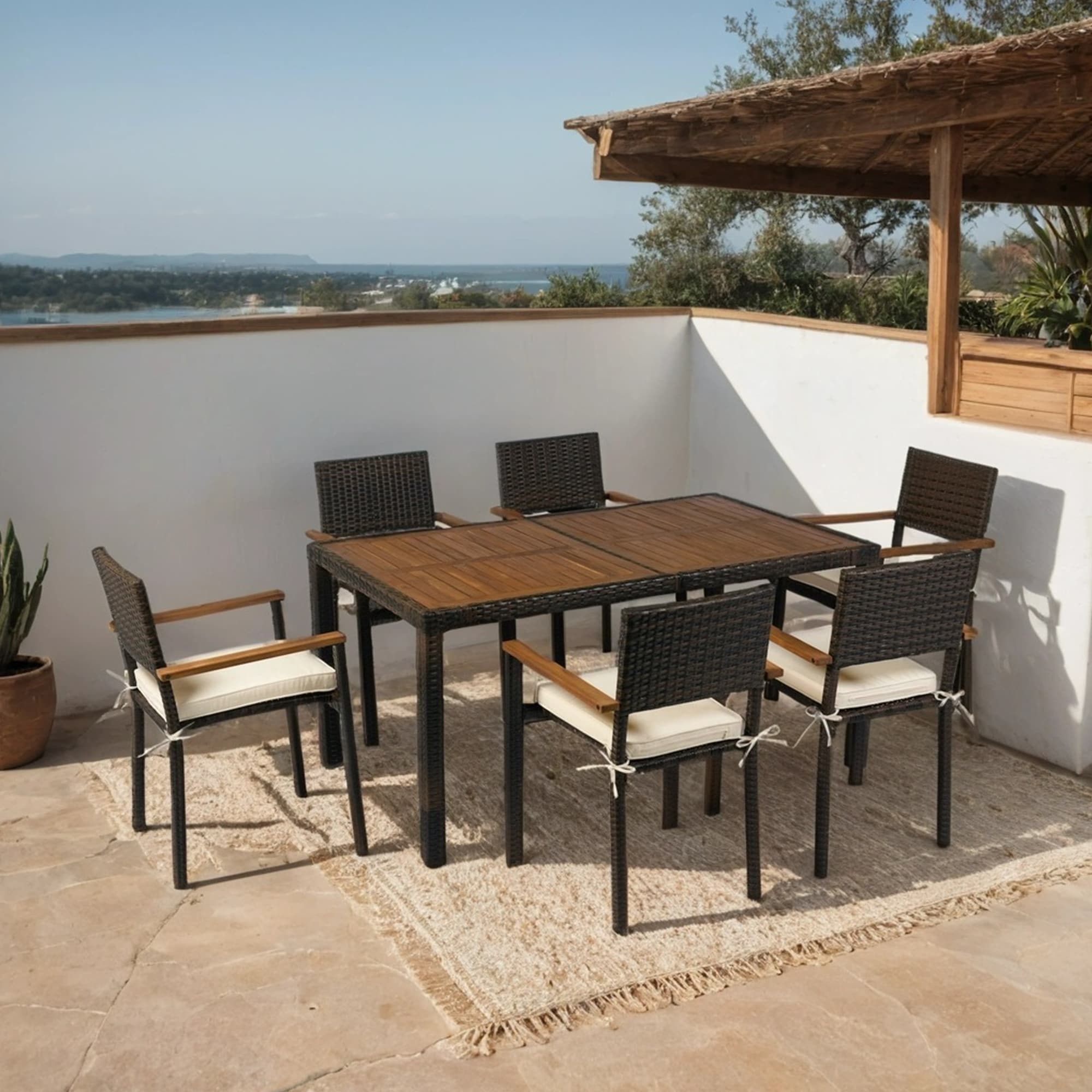 CESICIA 767-Z83 7 -Piece Rattan Patio Conversation Set with Brown Cushions