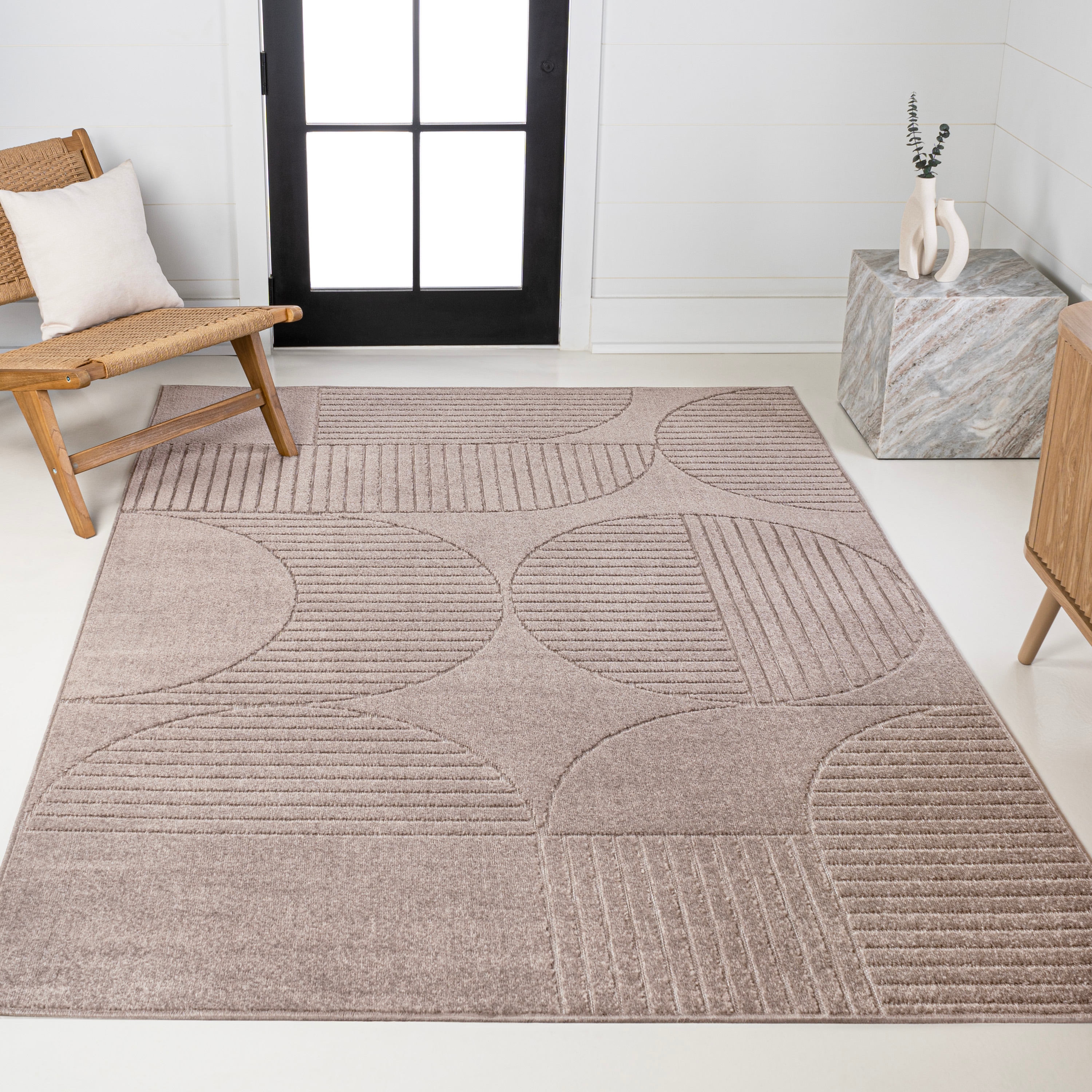 JONATHAN  Y SCN104D-4 SCANDINAVIAN Nordby High-Low Arch 4 x 6 (ft) Loomed Polypropylene Taupe/Beige Rectangular Indoor/Outdoor Stripe Bohemian/Eclectic Area rug