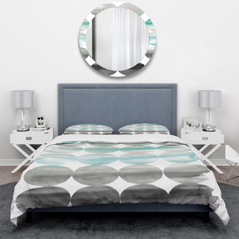 Twin Geometric Gray and Teal Duvet Cover Set