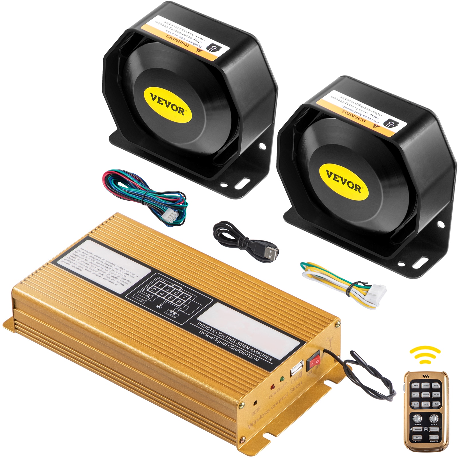 VEVOR 400WCZHHQLZLB0001V0 Police Siren Pa System, 400W 8 Sound Loud Car Warning, Police Fire Emergency Alarm Fire Siren, 2 Horn Pa Speaker Mic System Vehicle Siren