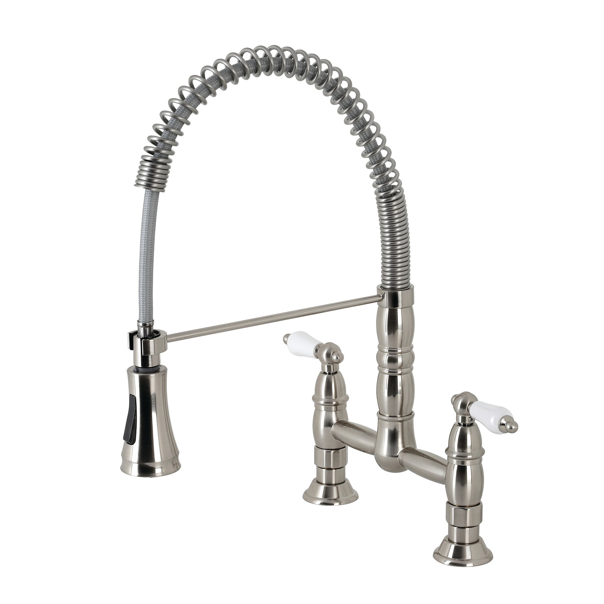 Kingston Brass WLGS1278PL Heritage Brushed nickel Double Handle Deck-mount Pre-rinse Kitchen Faucet with Sprayer
