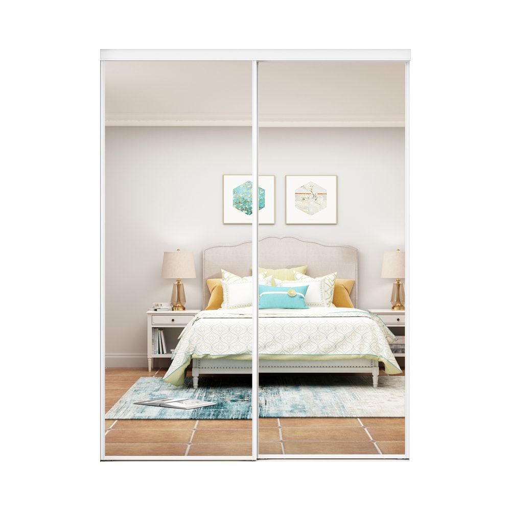CALHOME MIRROR01-48X80 48-in x 80-in White 1-panel Mirrored glass Smooth Solid core Prefinished Glass Closet Sliding Door ( Hardware Included )