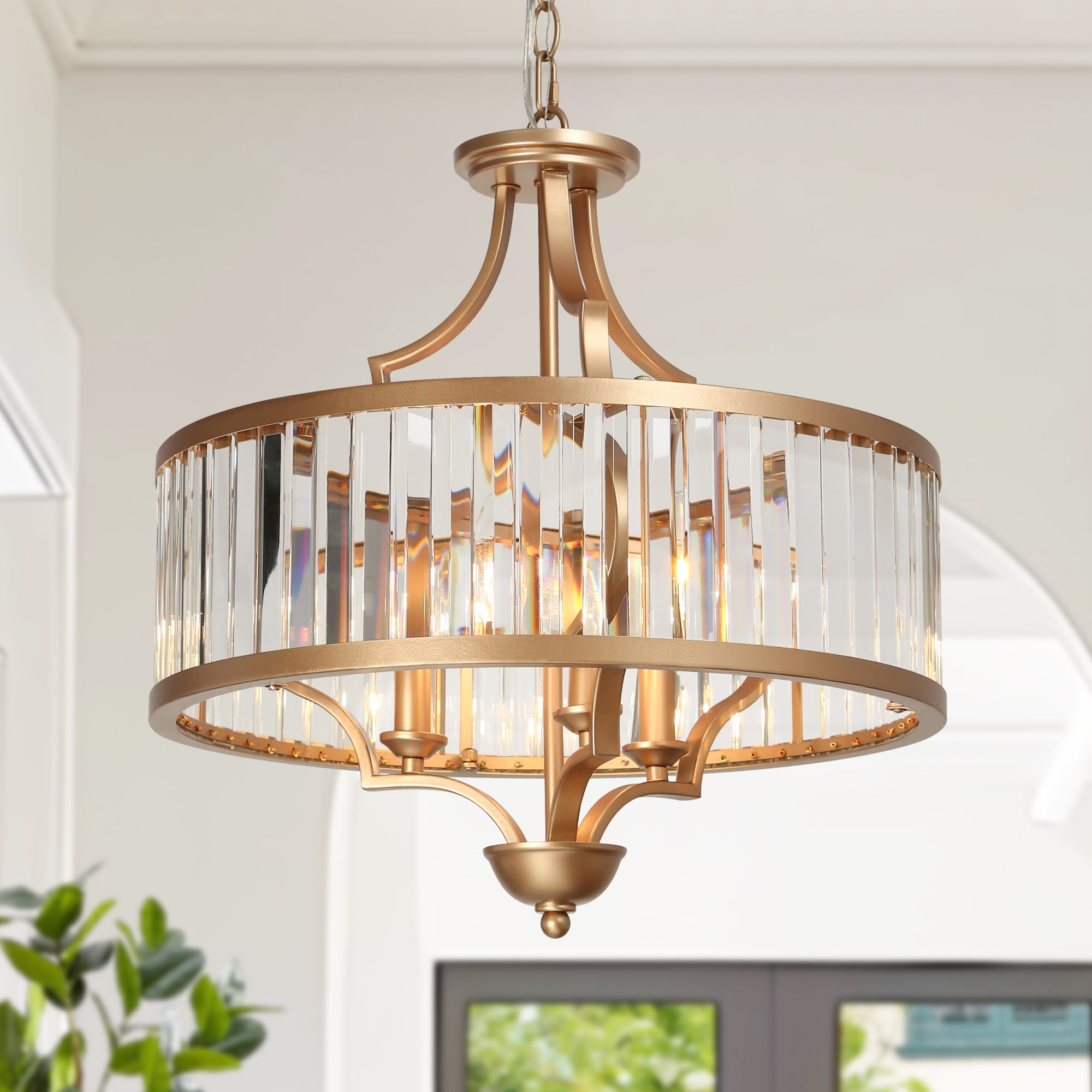 LNC Dining Room Light 3 -Light Matte Gold Crystal Clear glass Metal Chandelier