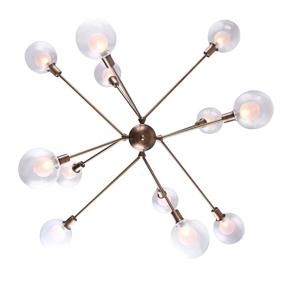 Gold Sputnik 12-Light Chandelier with Double Glass Shades