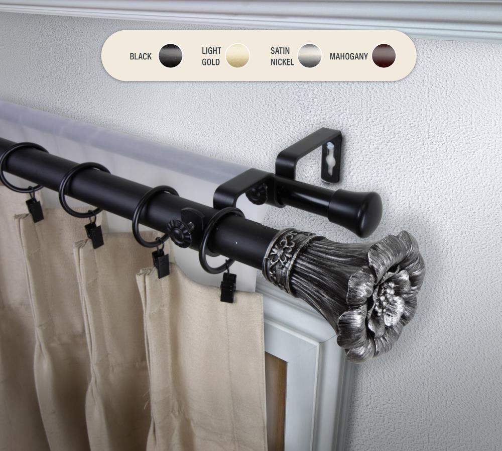 Hart & Harlow L100-02-482-D 1-in Gabrielle 48-in to 84-in Black Steel Double curtain rod with Finials