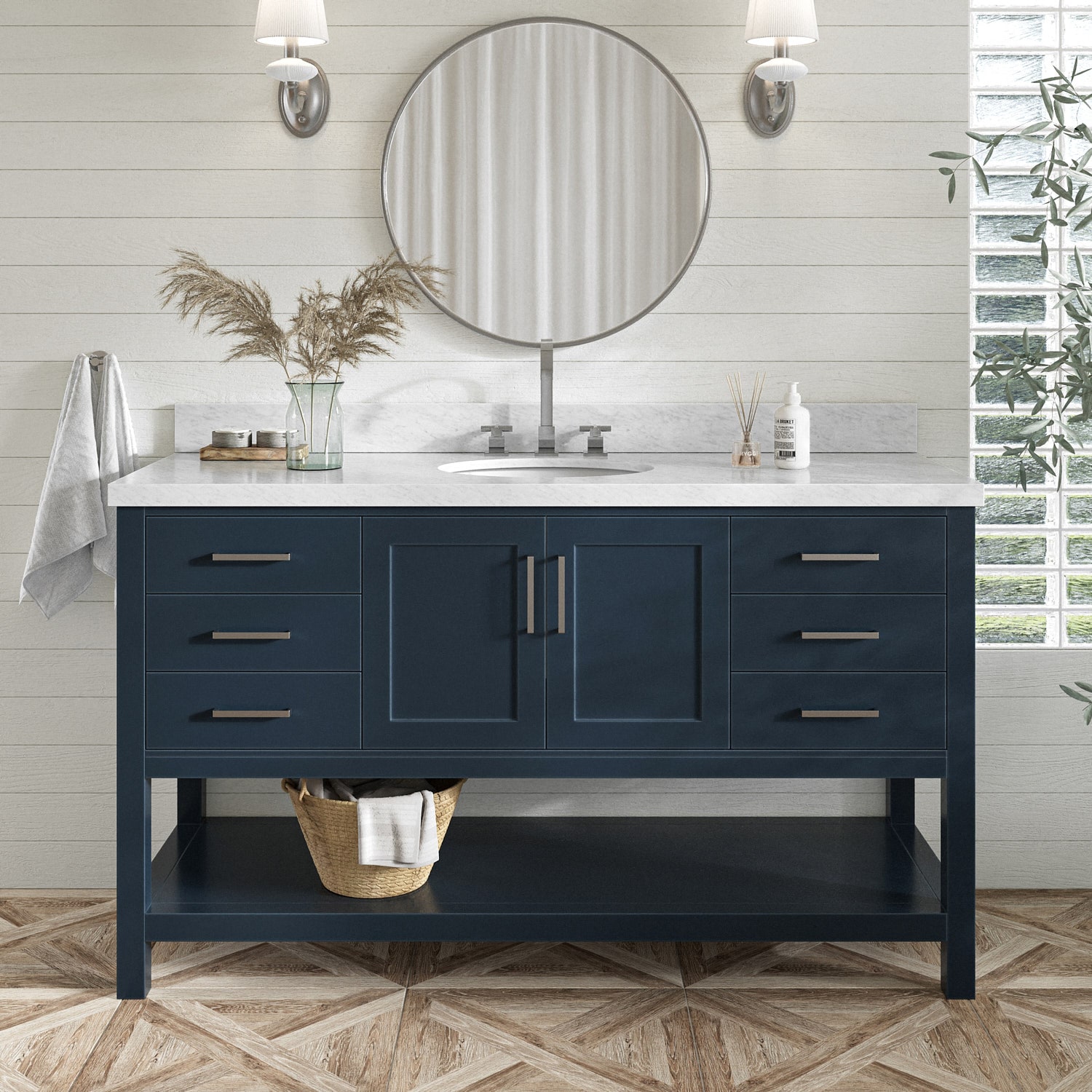 ARIEL S061SCWOVOMNB Magnolia 61-in Midnight Blue Undermount Single sink Bathroom Vanity with Carrara White Marble Marble Top