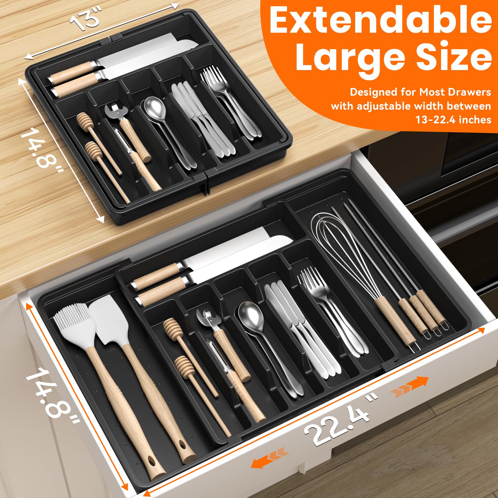 Aoibox Large Capacity Silverware Organizer Adjustable Drawer Tray