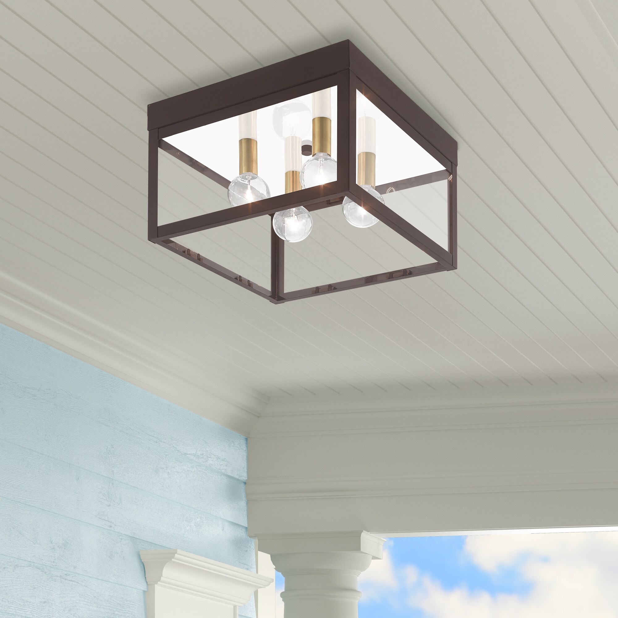 Bronze Nyack Clear Glass 4-Light Outdoor Ceiling Mount