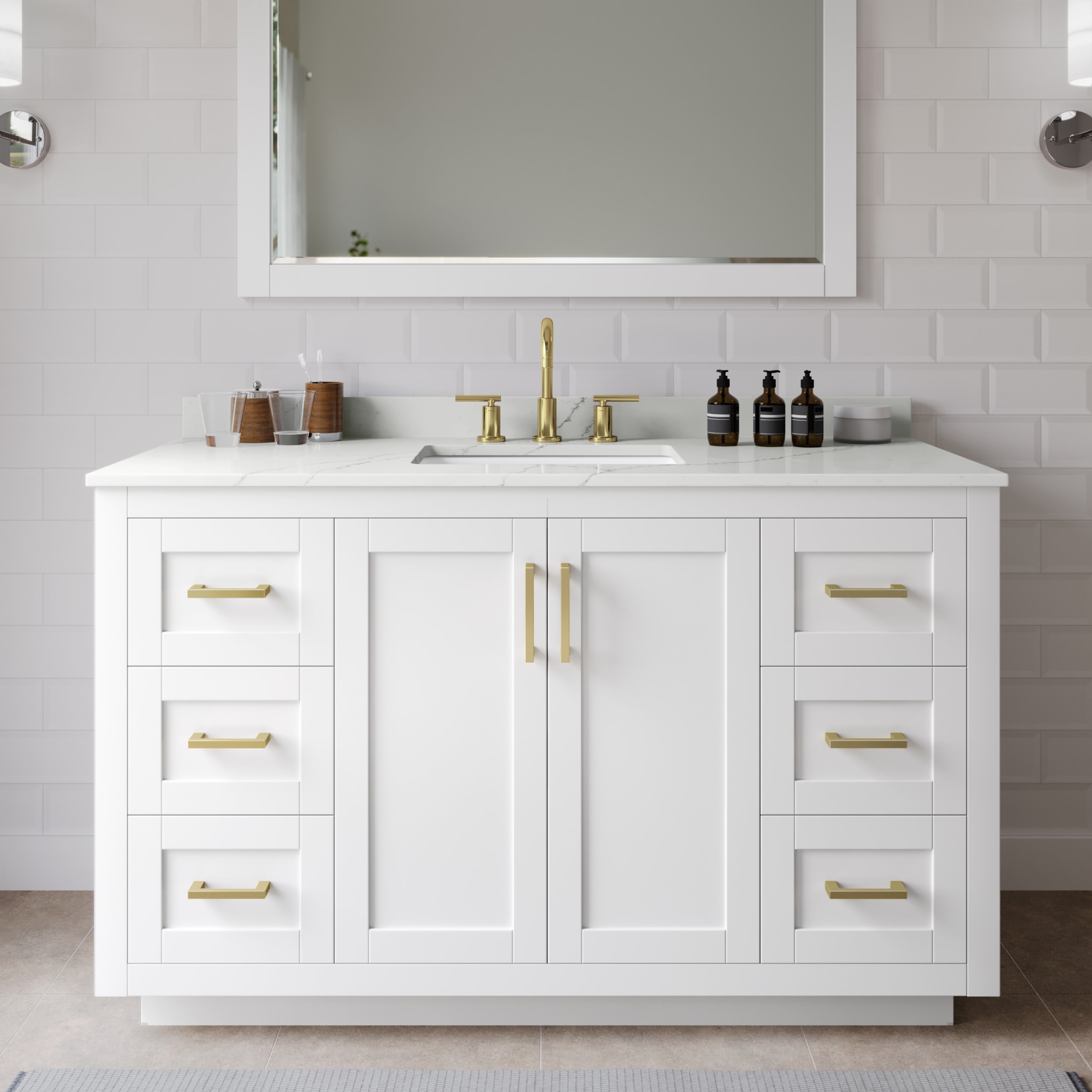 Wyndham Collection WCF292954SWGGTUS3MXX Miranda 54-in White Undermount Single Sink Bathroom Vanity with Giotto Quartz Top