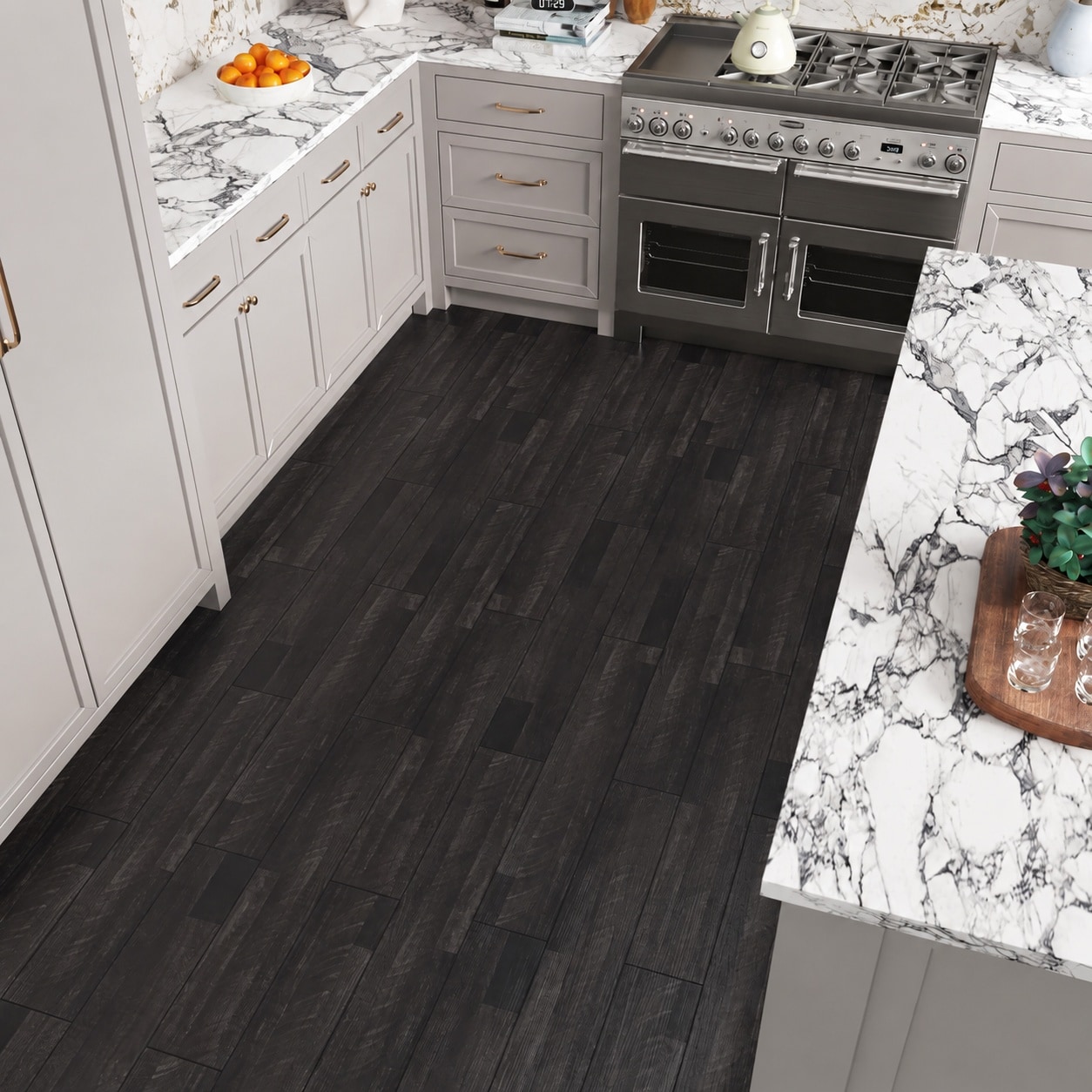 Phewnyzo  24-Pack Dark Grey Wood Plank Vinyl Peel and Stick Floor Tile Waterproof 6 by 36 Self Adhesive Flooring for Bathroom Kitchen Bedroom