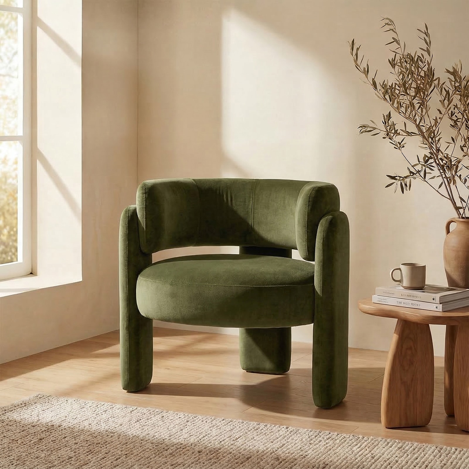 ViviHav 33.22-in W Modern Velvet Upholstered Green Barrel Accent Chair