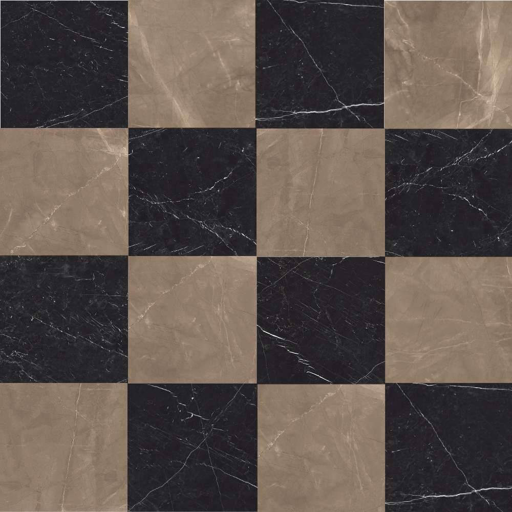 The Tile Life Sample - Windsor Checkerboard Bronze Nero Marquina 4-in x 4-in Polished Porcelain Marble look Floor and Wall Tile #SKING1212BN