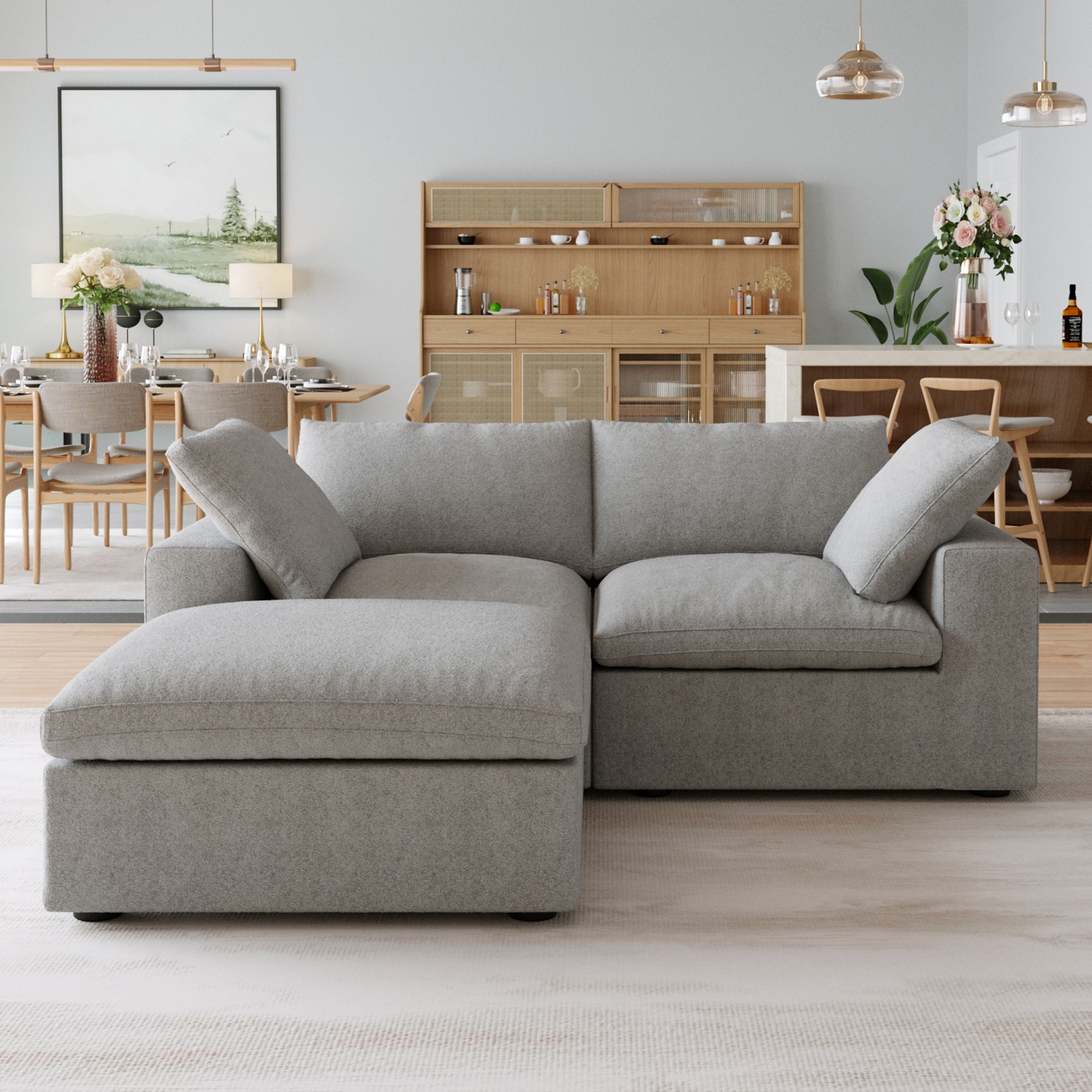 BuotiqHom DH-S2+1-121LG 78.7-in Modern Gray Linen 2 -seater Loveseat