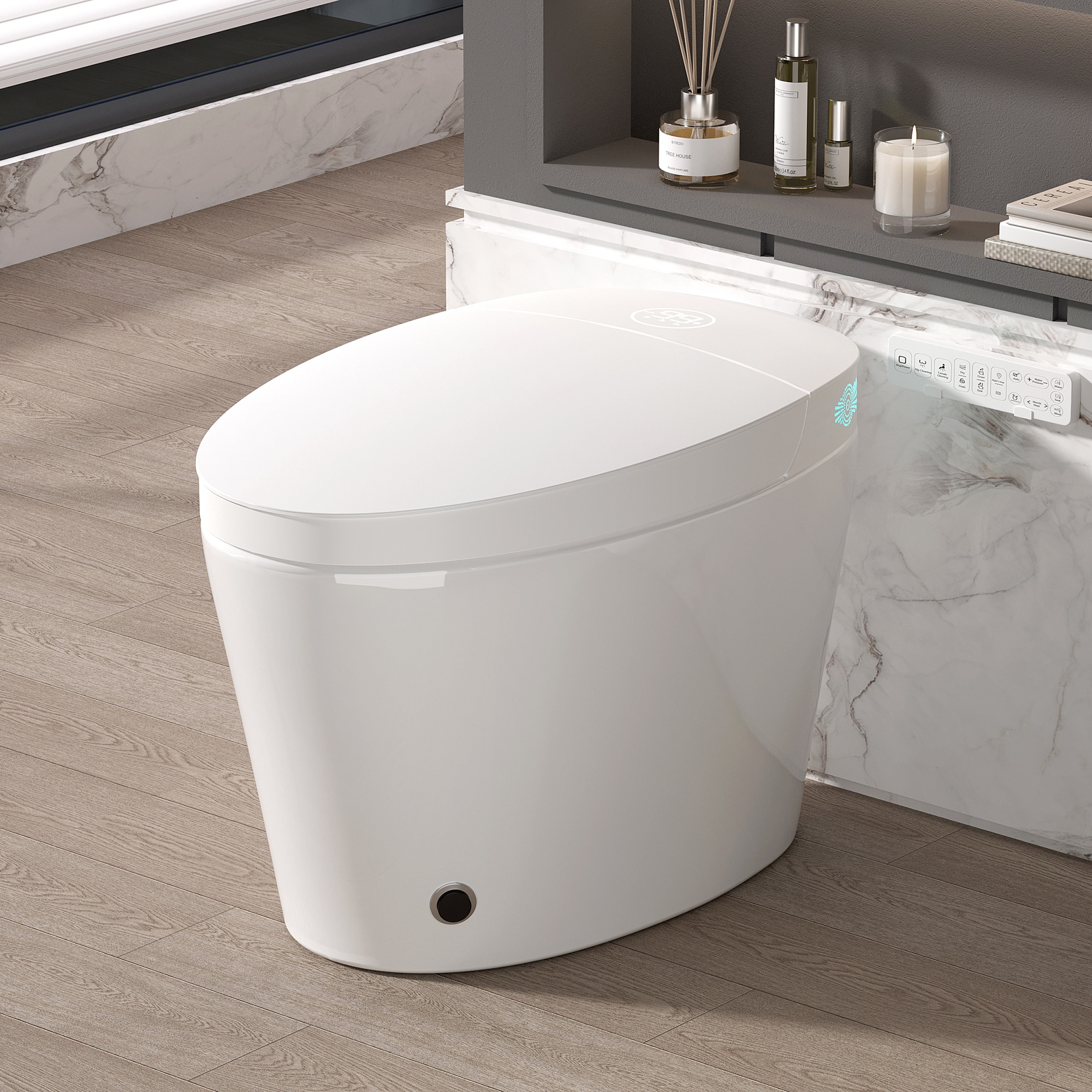 CASAINC - White Single Elongated Standard Height Soft Close 1-piece Bidet 12-in Rough-In 1.28 GPF