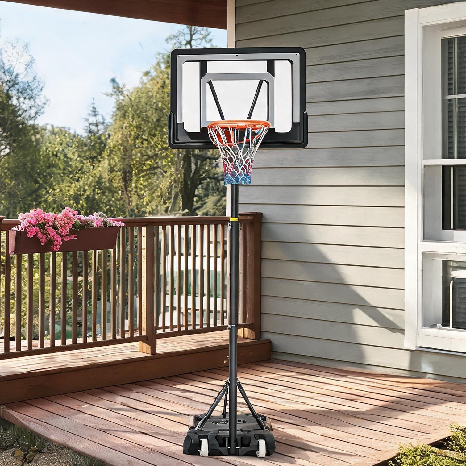 SunJet Black Steel and Pvc Basketball for Outdoor Space with Adjustable Design 33 in
