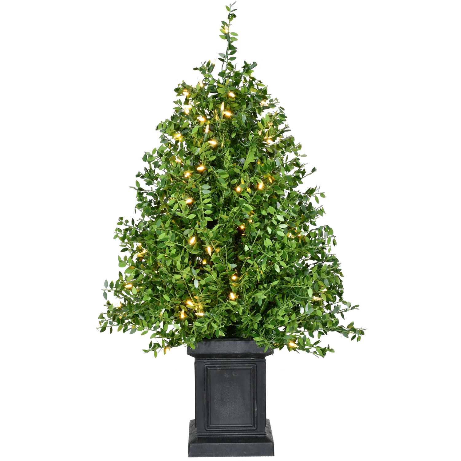 Fraser Hill Farm FFBXPT048-5GR1 4-Feet Boxwood Artificial Christmas Tree with White LED Lights