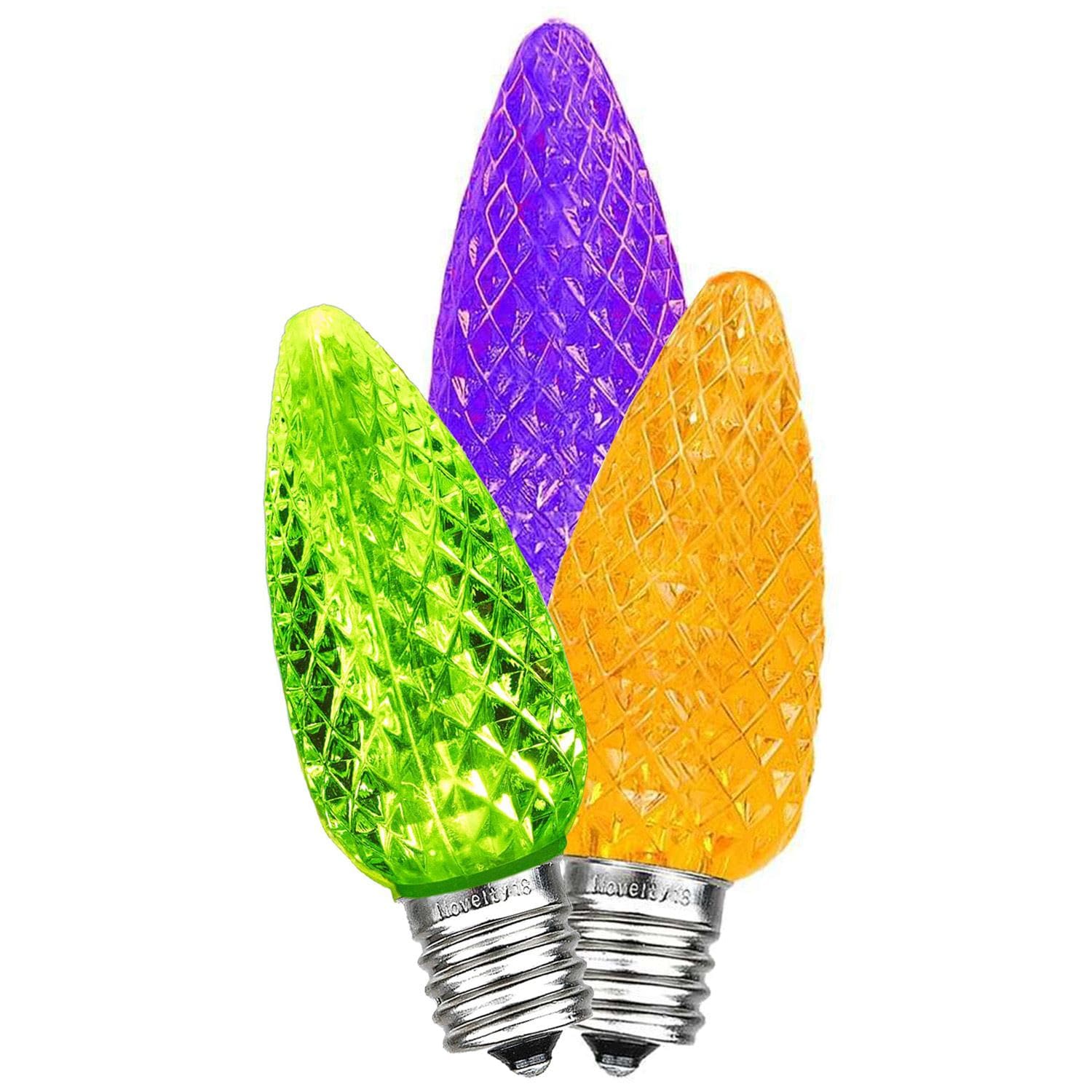 Novelty Lights  25PK C9 LED Faceted Ultra Bright Dimmable Outdoor Halloween Light Replacement Bulbs LED Replacement Bulbs Led Bulbs Outdoor Light Bulbs String Light Bulbs (Purple/Lime Green/Orange)