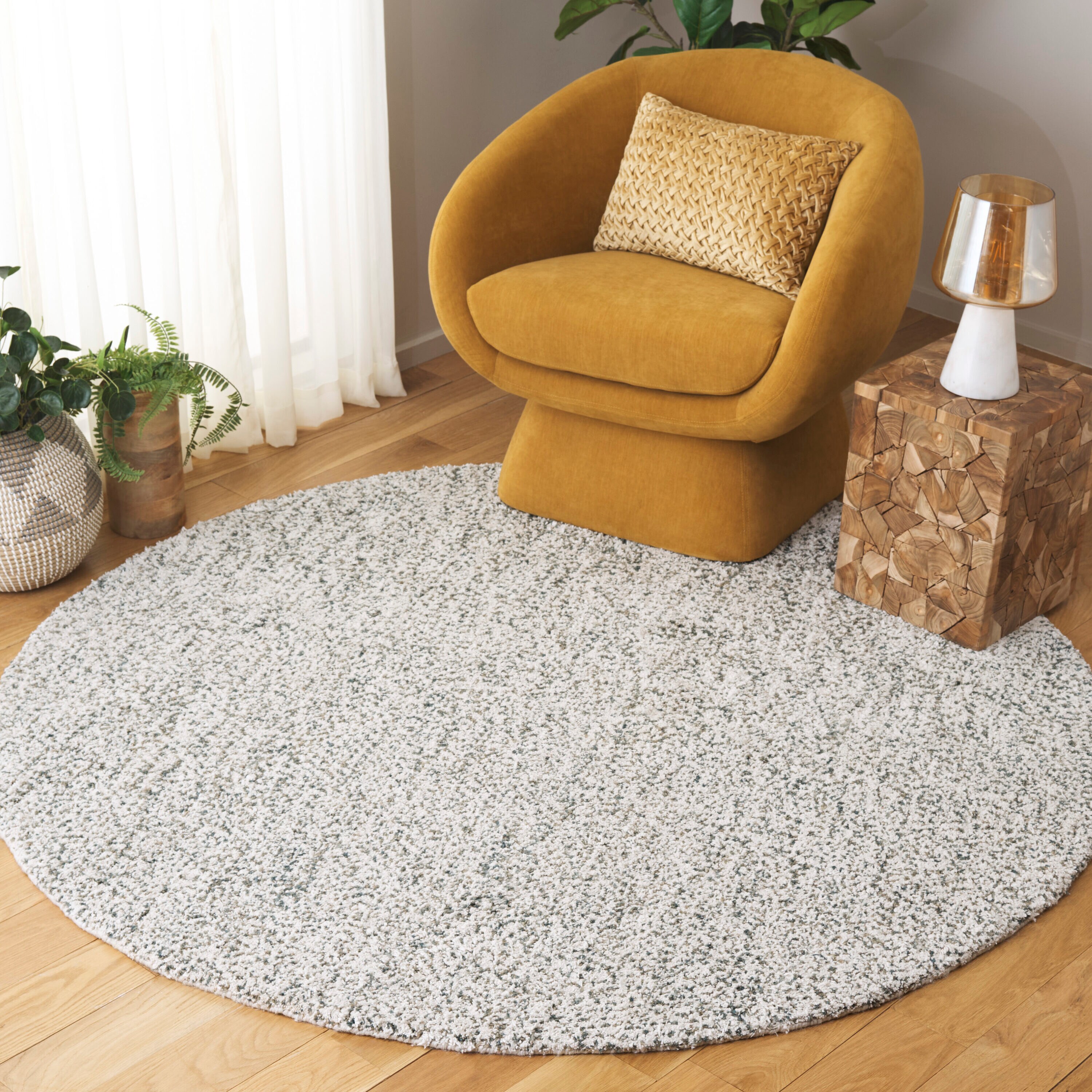  Berber 101 Ivory/Sage Shag/Flokati 6ft x 6ft Round Rug