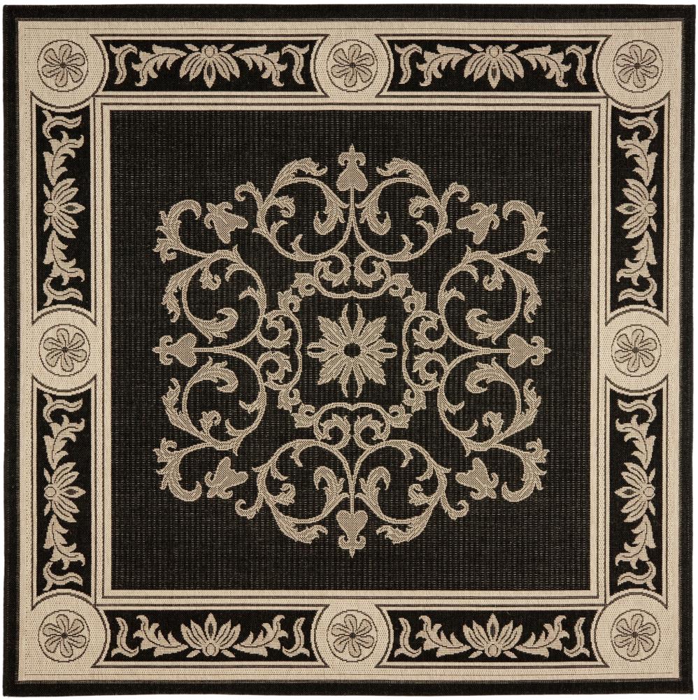 Safavieh CY2914-3908-8SQ Courtyard Celeste 8 x 8 (ft) Loomed Polypropylene Black/Sand Square Indoor/Outdoor Floral/Botanical Coastal Area rug