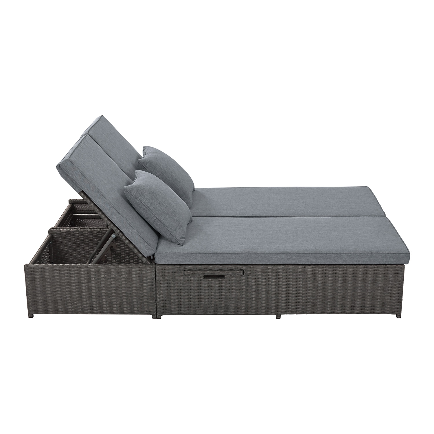 Bybafun YA0100172 Rattan Outdoor Daybed with Gray Cushions and Rattan Frame